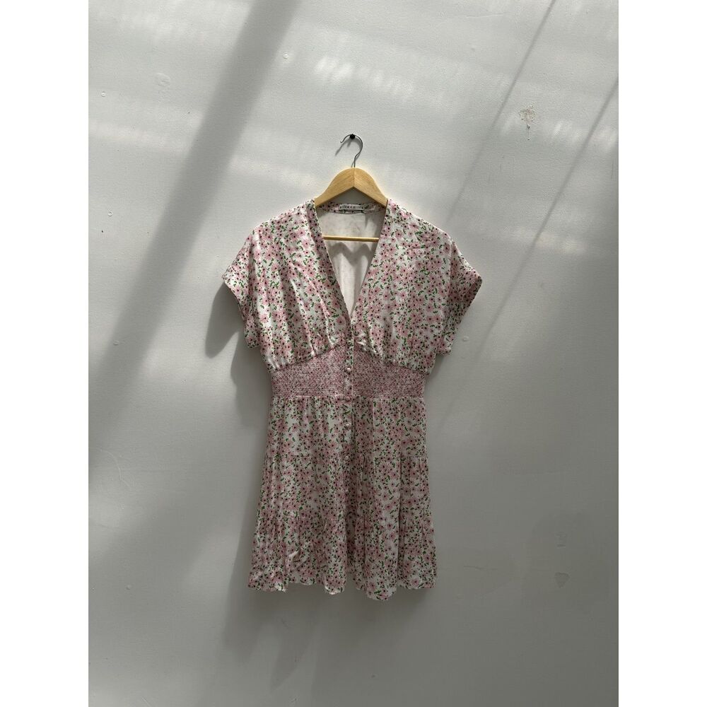 Alice + Olivia Keela Floral Smocked Waist Mini Dress Size 10 Like New